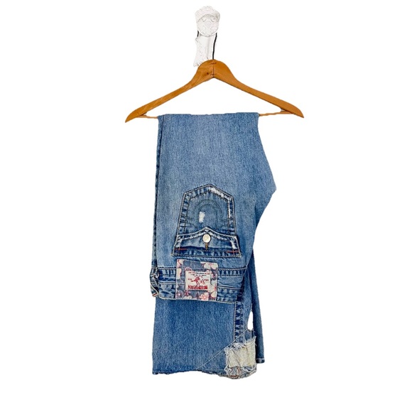 Vintage True Religion Patchwork Light Wash Low Rise Wide Leg Boho Jeans